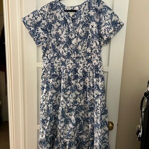 Anthropologie Blue and White Floral Maxi Dress